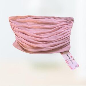NWT light pink shein mod strapless draped ruffle crop top size M